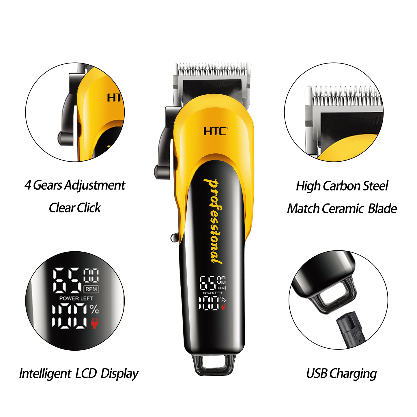 HTC CT-8082 LCD écran de luxe Tondeuse à cheveux professionnelle Tondeuse à barbe électrique