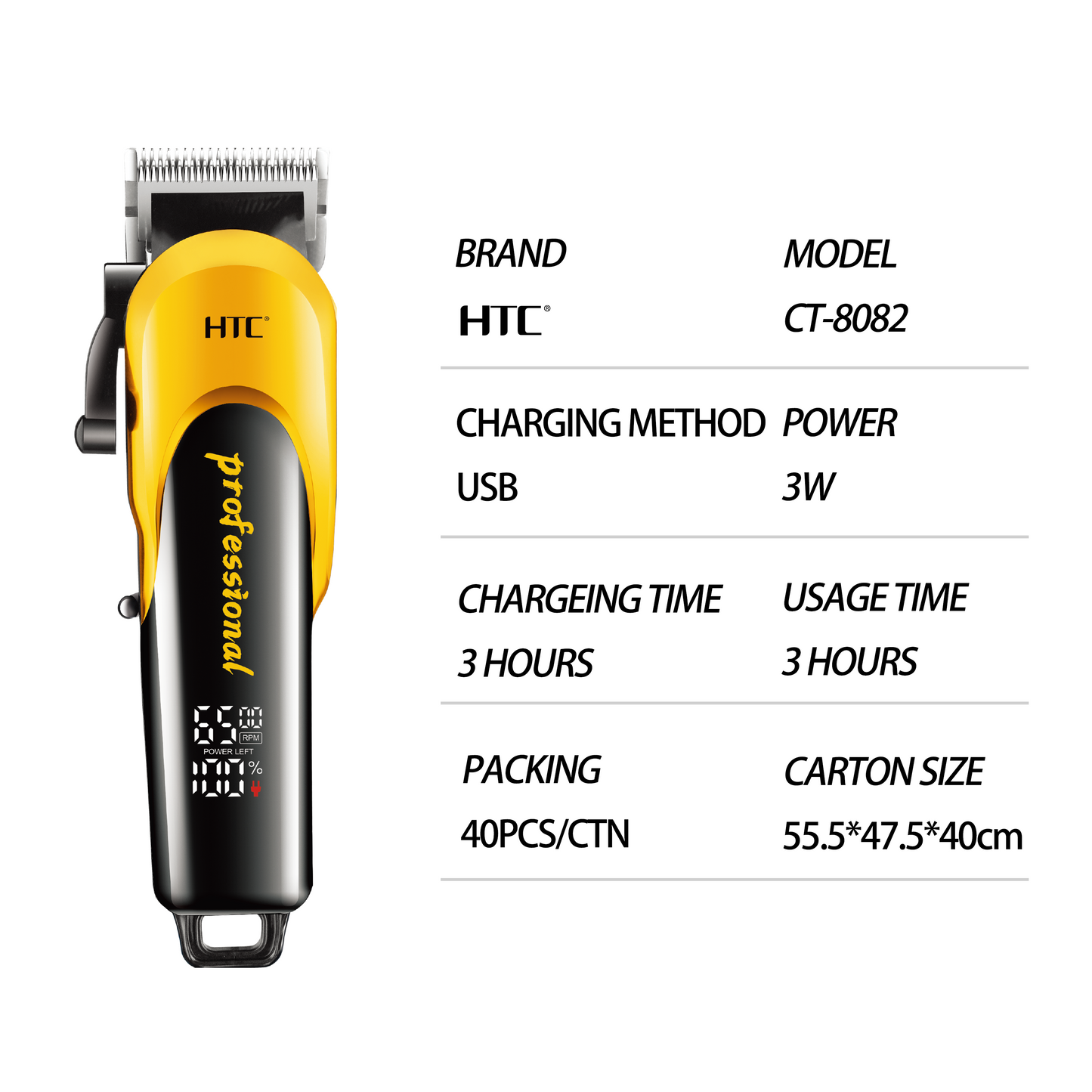 HTC CT-8082 LCD écran de luxe Tondeuse à cheveux professionnelle Tondeuse à barbe électrique